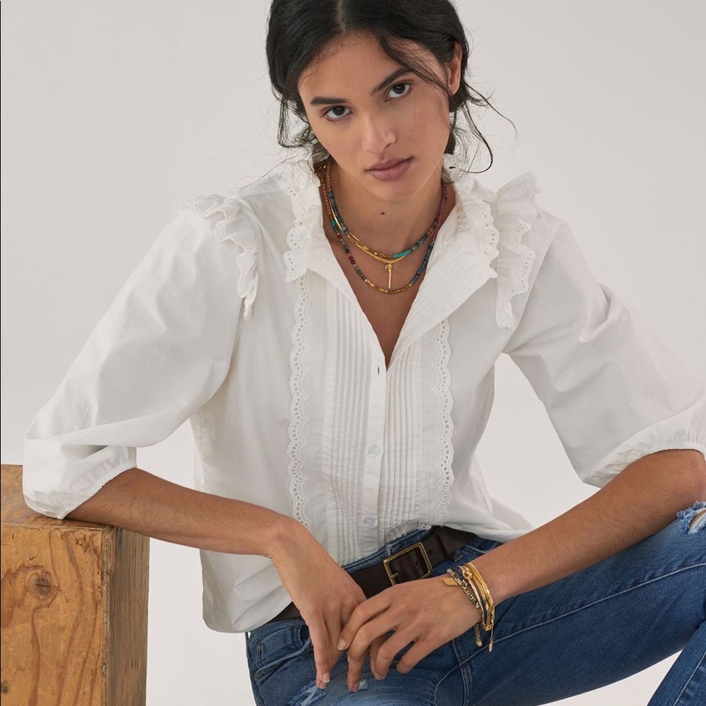 Anthropologie Deco Lace Buttondown